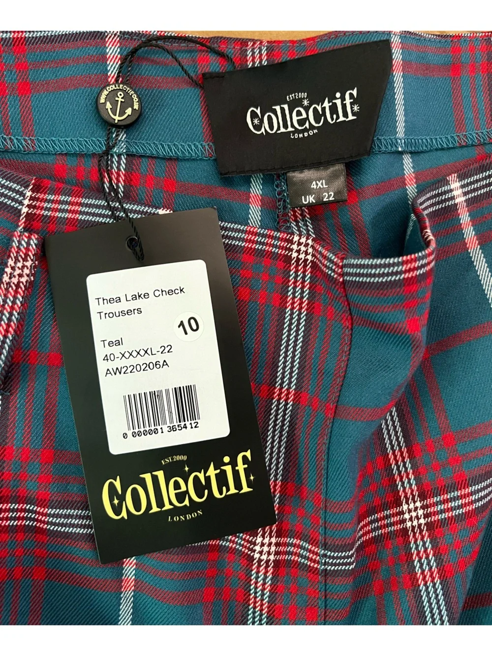 Collectif Teal and Red Plaid Trousers with Matching Belt